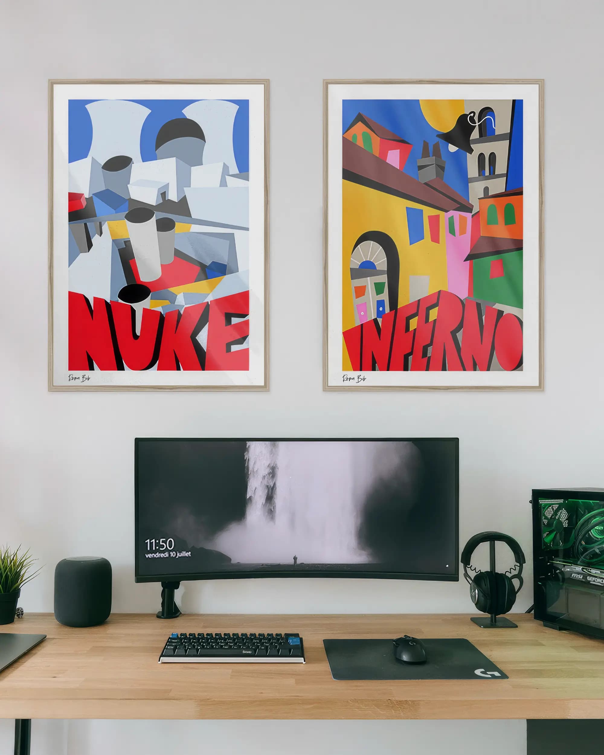 Computer setup with Counter-Strike inspired posters.
