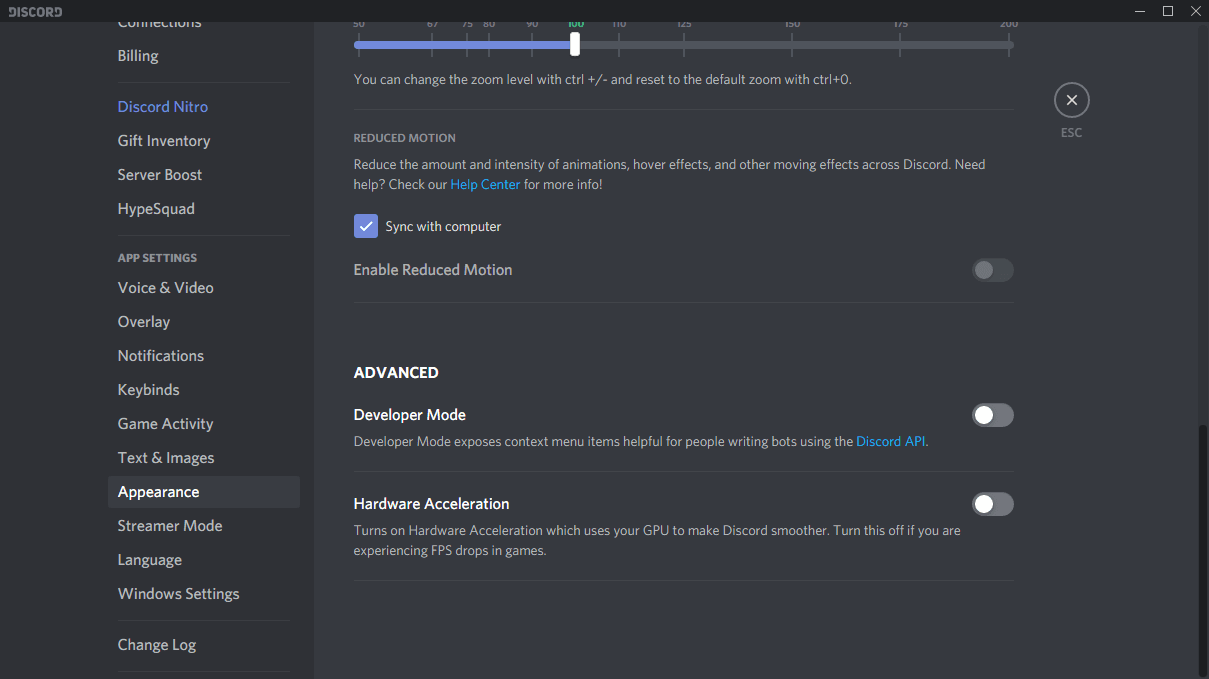 Discord Appearance Settings - CSGO Performance Boost